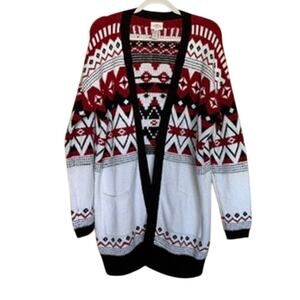 Women's St John's Bay Christmas Holiday Sweater Cardigan Size L Red White Black